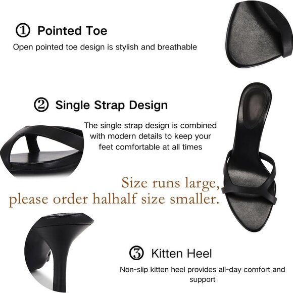 Women Kitten Heels Faux Leather Open Toe Mule Shoes Non Slip Sandals 8.5 - Picture 2 of 9